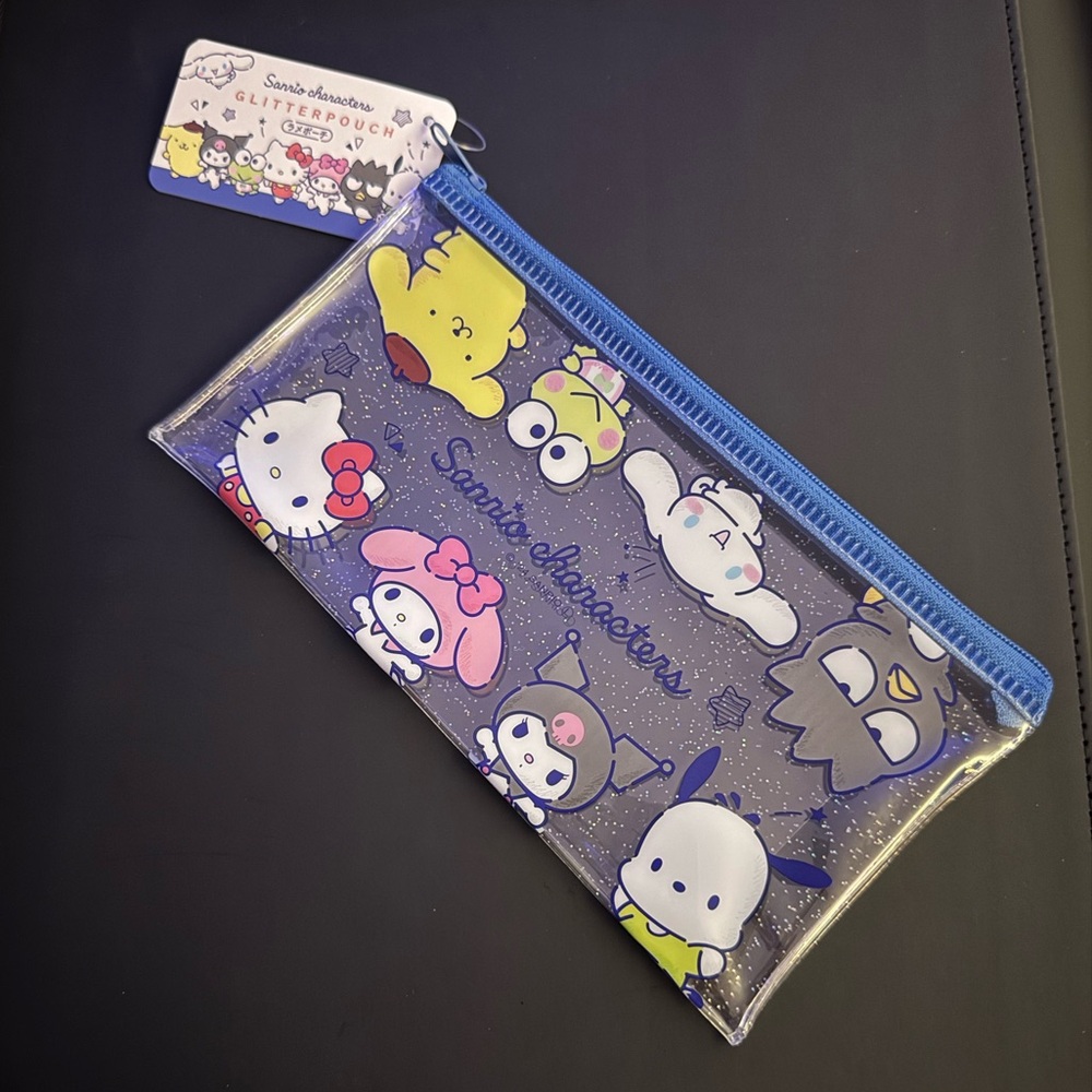 Sanrio Characters Glitter Zippered Pouch Hello Kitty My Melody Kuromi + Friends